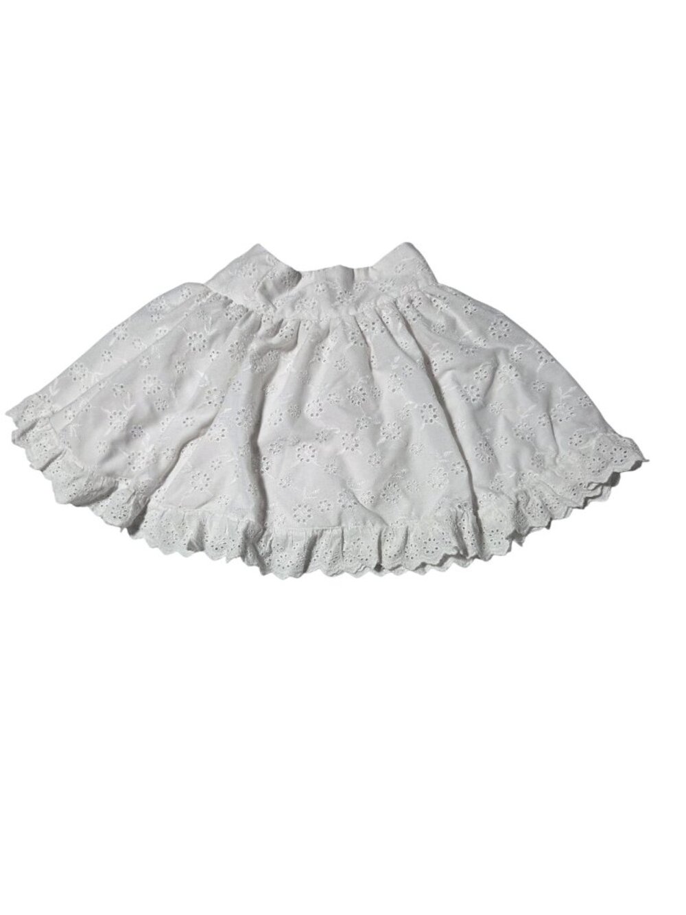 Cottagecore Mini Skirt Size XS White Eyelet Ruffles Laceup Side Festival Prairie
